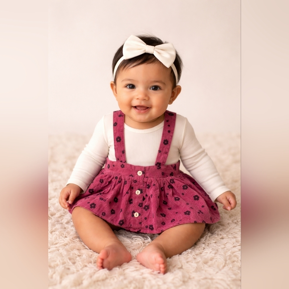 Bailey's Blossoms Corduroy Skirt Jumper with Black Floral Accents